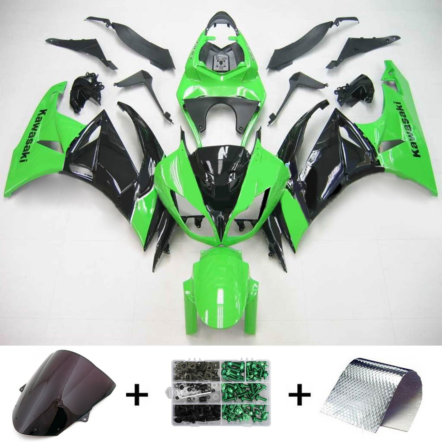 Amotopart Kawasaki 2009-2012 ZX6R 636 kit di rivestimento verde nero