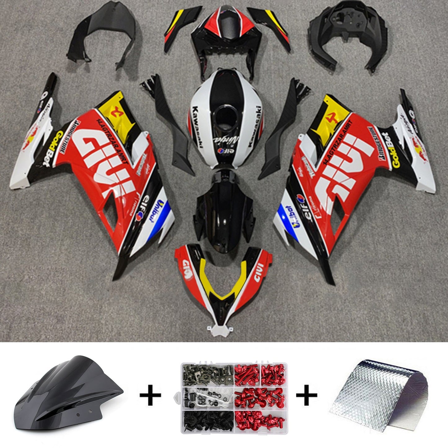 Amotopart Kawasaki EX300/Ninja300 2013-2017 Kit carena Carrozzeria Plastica ABS