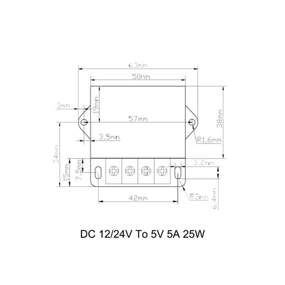 DC 12V/24V a 5V 5A 25W Convertitore Regolatore Alimentatori Trasformatore