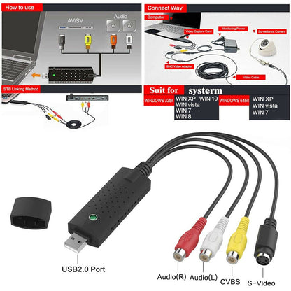 USB 2.0 Audio TV Video VHS a DVD VCR PC HDD Convertitore Adattatore Scheda di Acquisizione