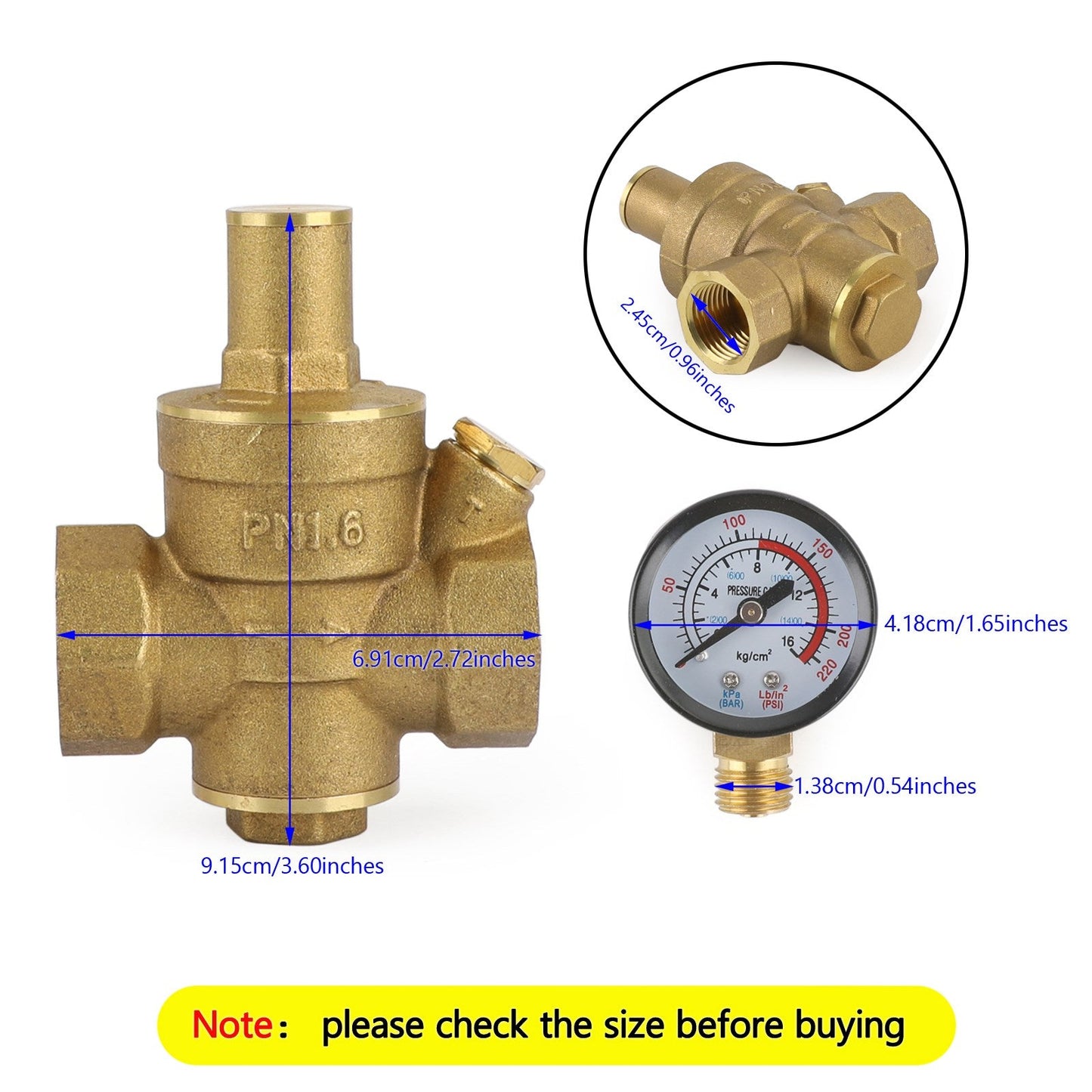 Valvole regolatrici di riduzione della pressione dell&#39;acqua regolabili in ottone DN20 3/4" con manometro