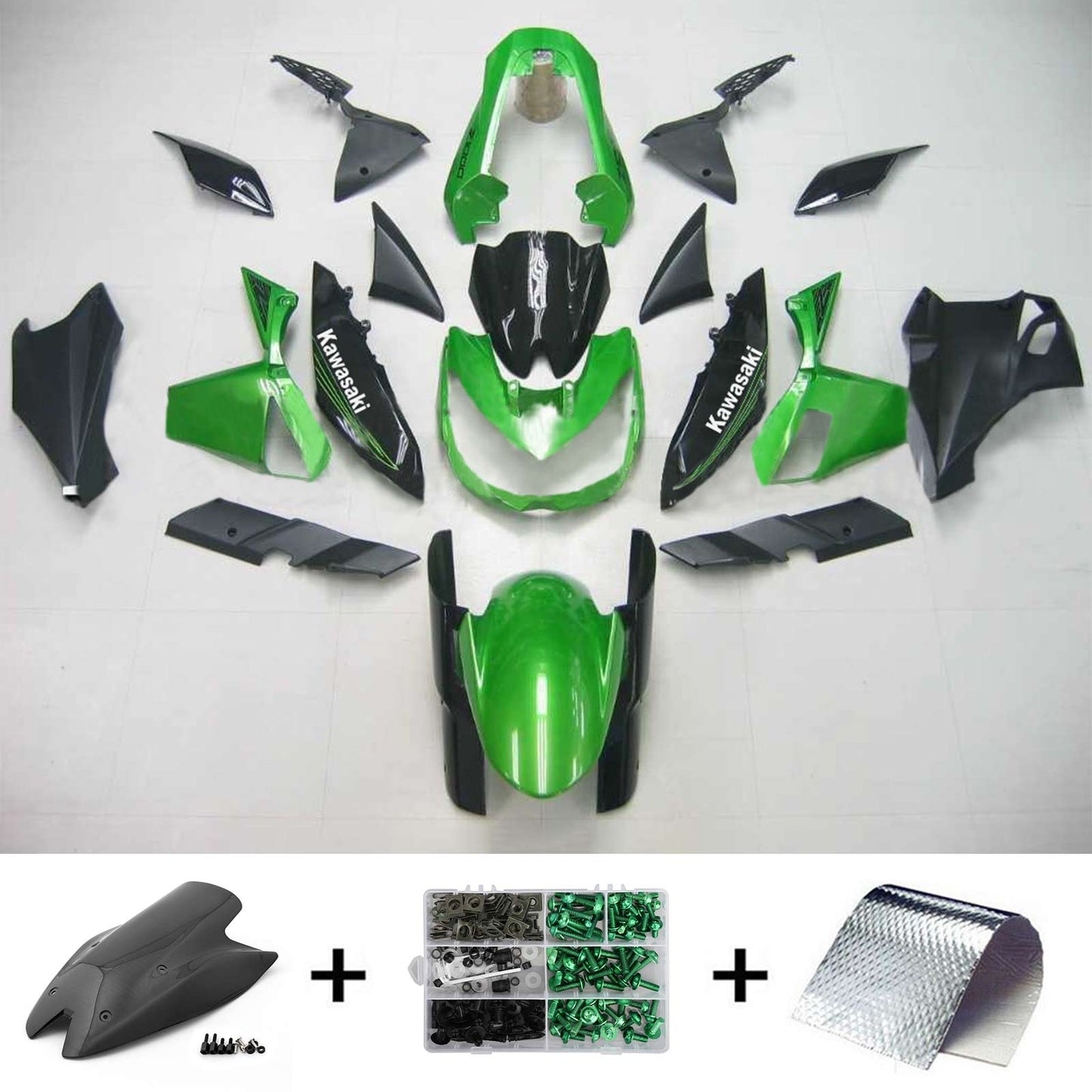 Amotopart Kawasaki Z1000 2010-2013 Kit di rivestimento nero verde evidente