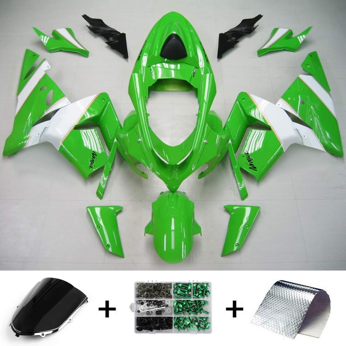 Amotopart Kawasaki 2004-2005 kit di carenatura verde bianco ZX10R