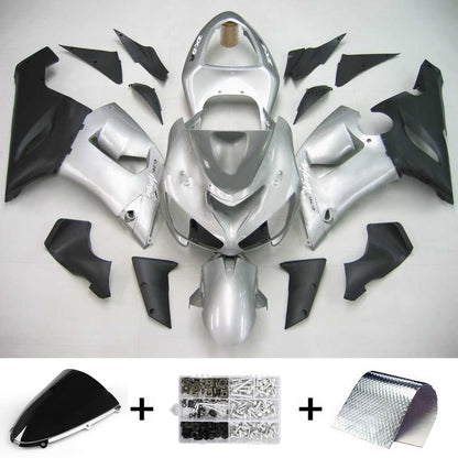 Amotopart Kawasaki 2005-2006 ZX6R 636 Sliver Black Fearing Kit