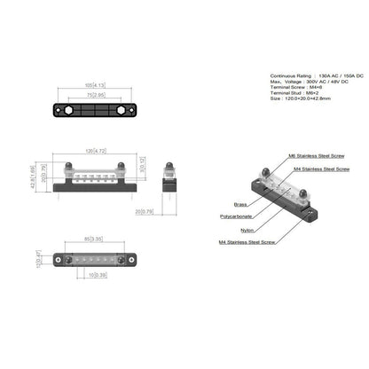 6 Way 150A Morsettiera di distribuzione Car Marine Boat Holder Cover 48V Bus Bar