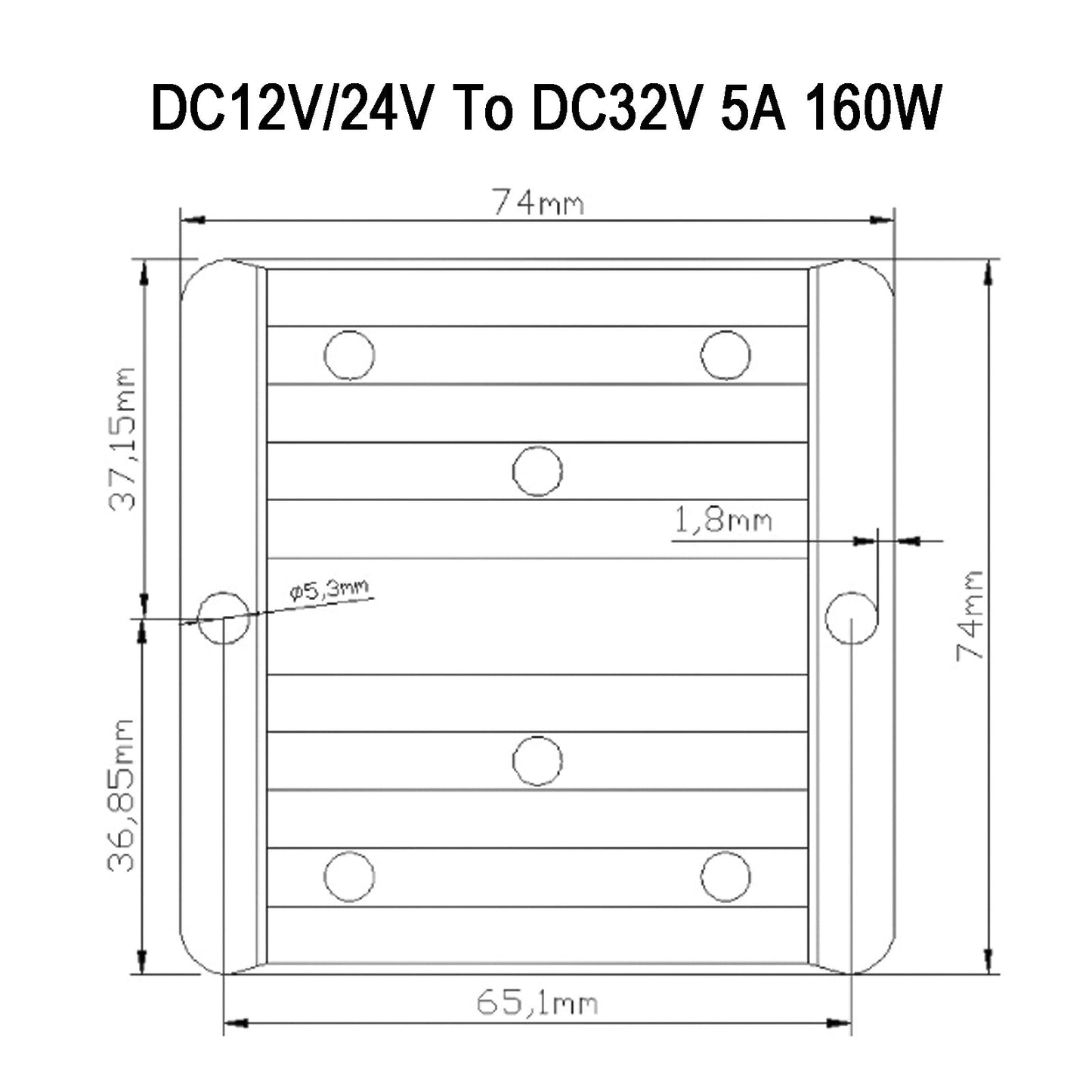 DC-DC 12/24V-32V 5A 160W Step Up Convertitore di alimentazione per auto Regolatore impermeabile