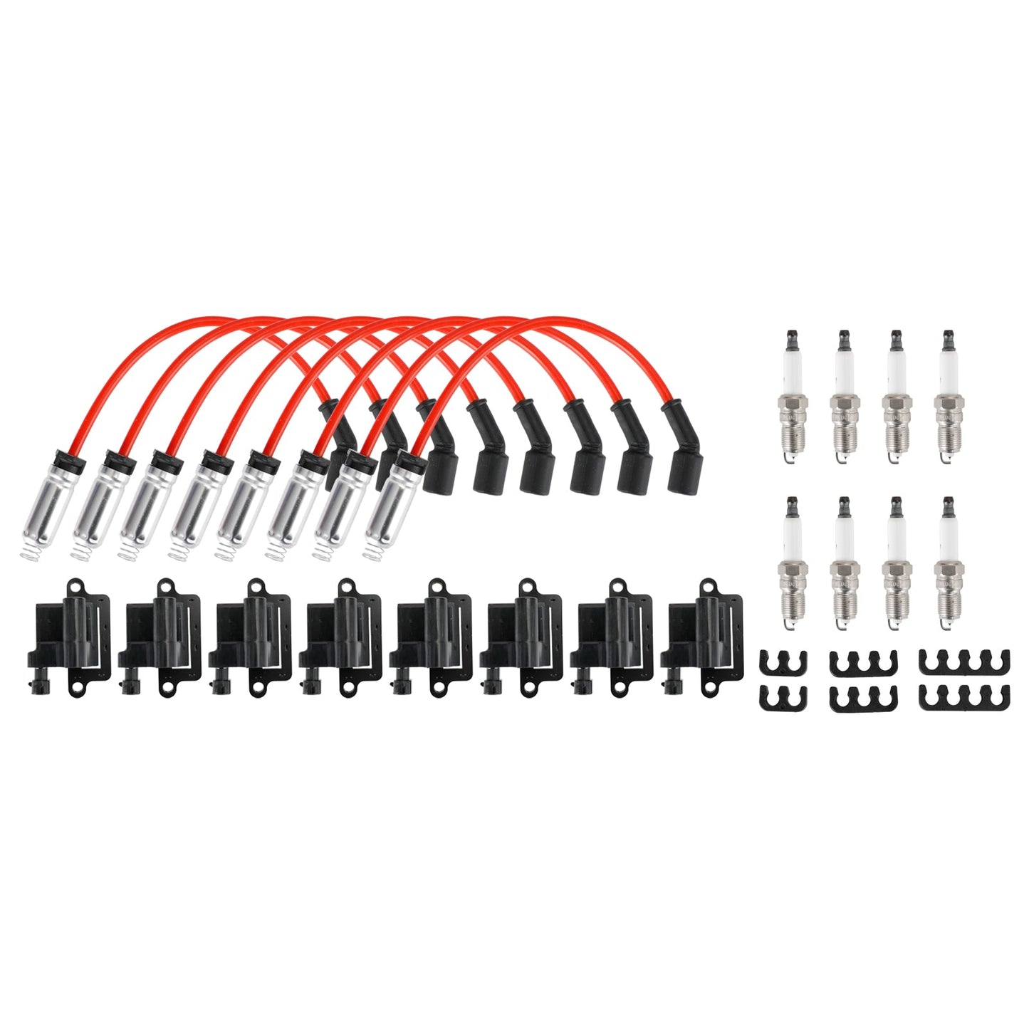 2003-2005 Chevrolet Express 2500 GMC Savana 1500 2500 3500 Confezione da 8 bobine di accensione quadrate e cavo per candele
