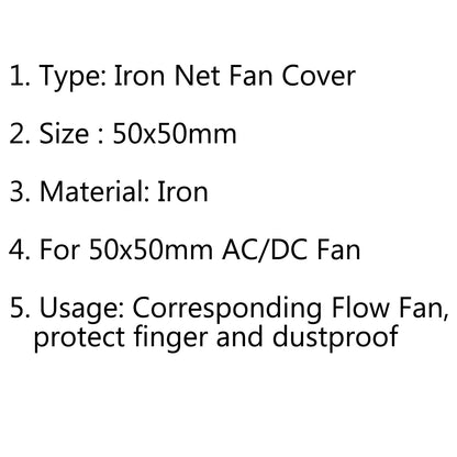 8Pcs 50mm Coperchio ventola in rete di ferro CPU Fan Grill Ventola di raffreddamento per computer 50x50mm AC/DC