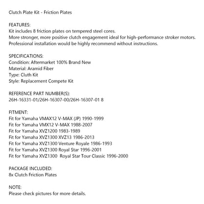 Frizione Piastra di Attrito Kit Set Per Yamaha VMAX12 VMX12 V-MAX XVZ1200 XVZ1300 Generico