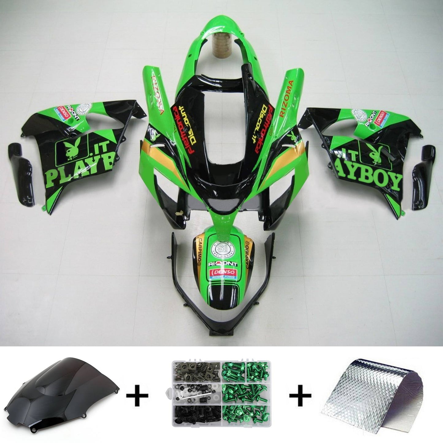 Amotopart Kawasaki ZX9R 2000-2001 Kit di paura nero verde