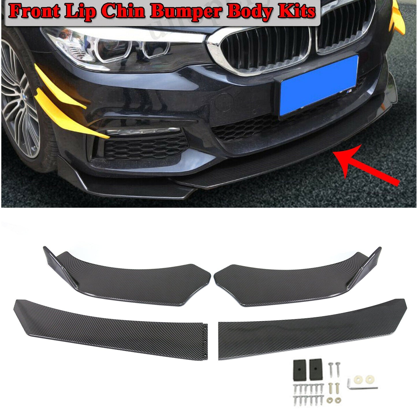 4 pezzi kit corpo labbro paraurti anteriore universale spoiler Fit GMC Honda Civic fibra di carbonio generico