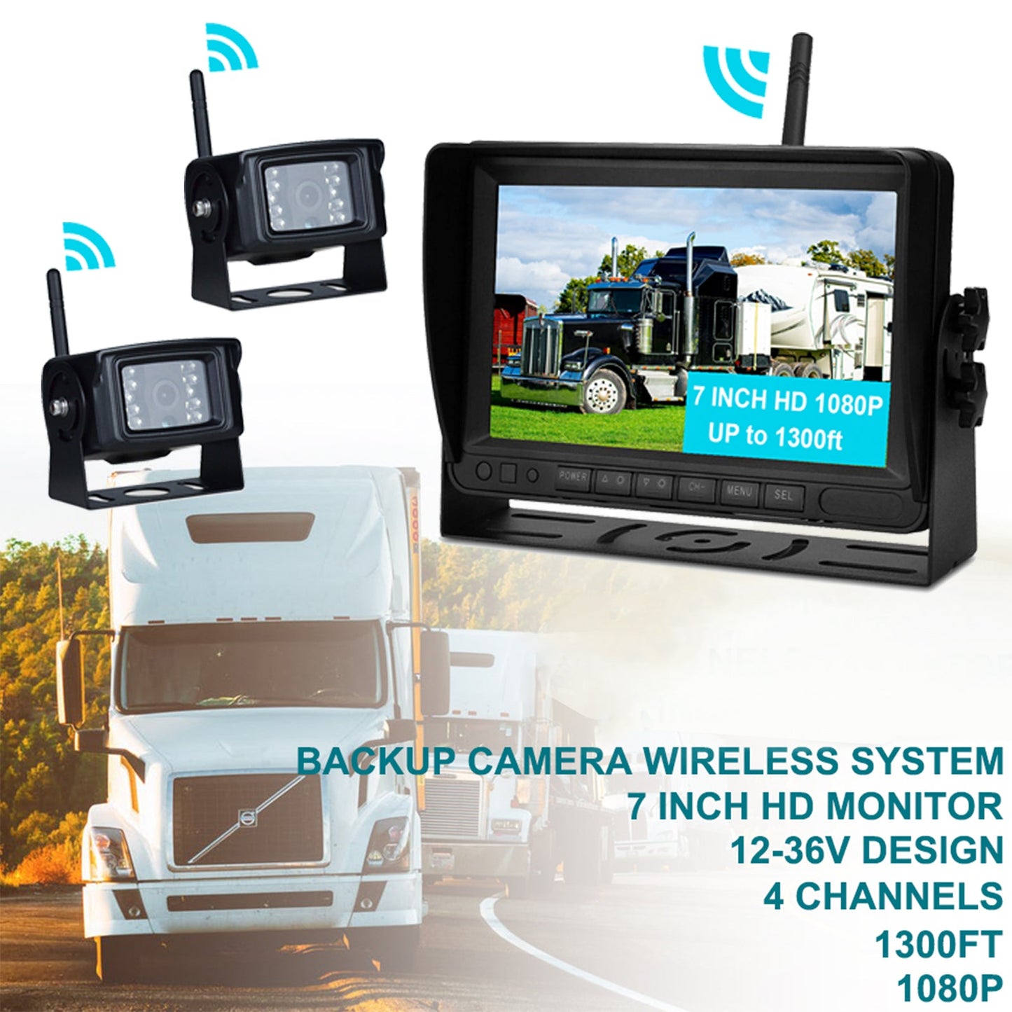 7" Display AHD 1080P Wireless 2CH Kit telecamera di retromarcia per retromarcia per camion rimorchio