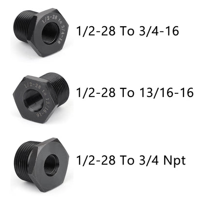 3PCS 1/2-28 a 3/4-16, 13/16-16, 3/4 NPT Filettatura Adattatori Filtro Olio Nero Nuovo