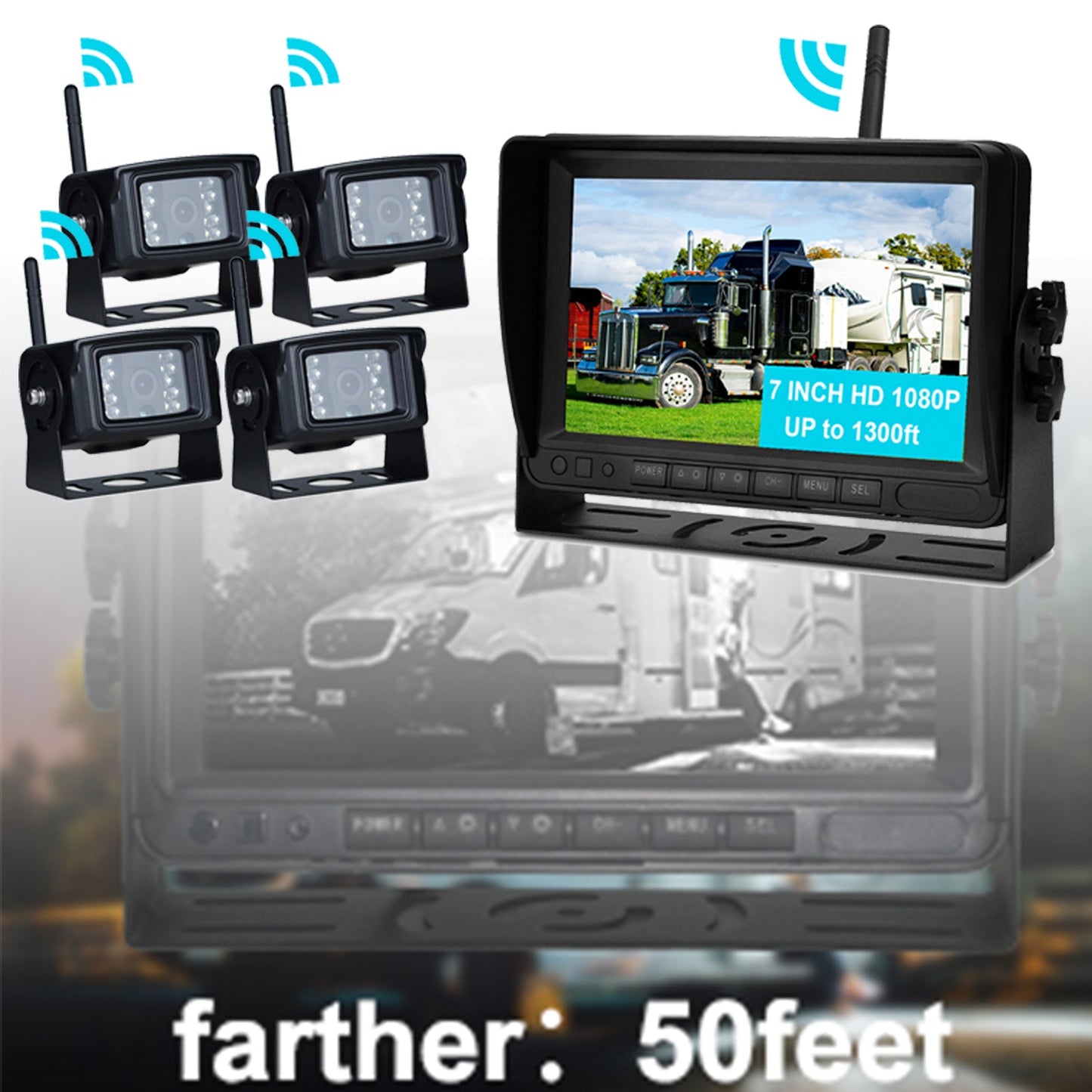 Kit telecamera di backup per retrovisione AHD 1080P wireless con display da 7 pollici per rimorchio per camion
