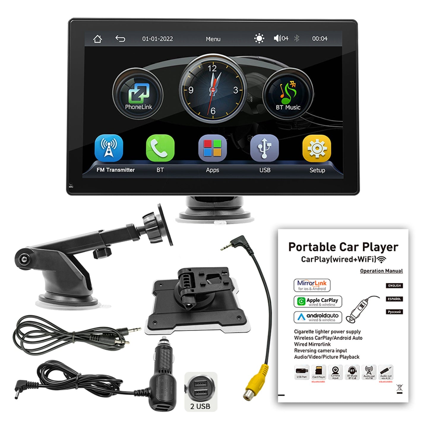 Lettore MP5 per auto da 9" Apple Carplay/Android Auto Auto Radio Bluetooth 4 Fotocamera LED