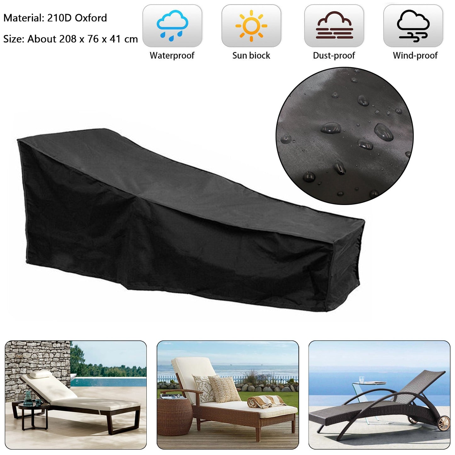 Impermeabile Sun Lounge Chair Dust Oxford Outdoor Garden Patio Furniture Cover