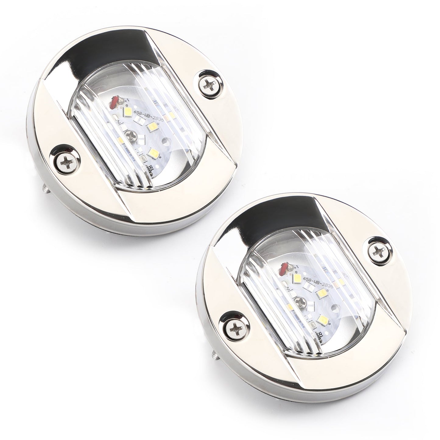 2PCS LED Marine Boat Yacht Specchio di poppa Cromo Ancora Luce di poppa Rotonda 2835-SMD 12V