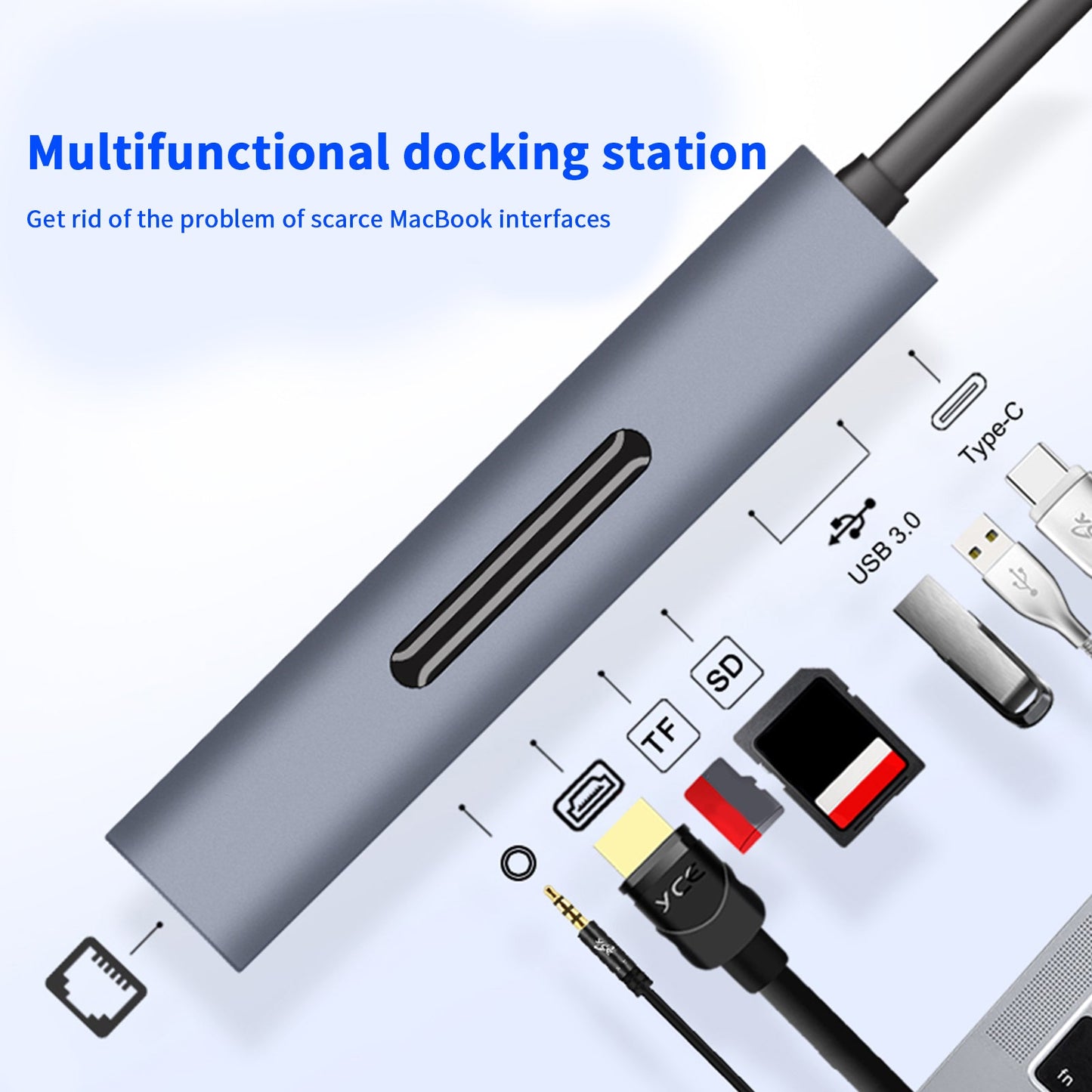 Docking station USB-C 9 in 1 4K HD VGA PD100W per laptop MacBook di tipo C