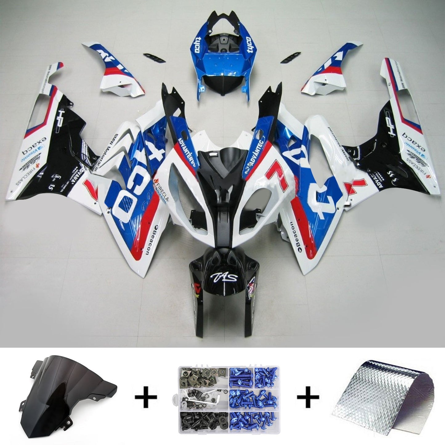 Amotopart 2015-2016 BMW S1000RR Kit multi-bianco e blu carenatura