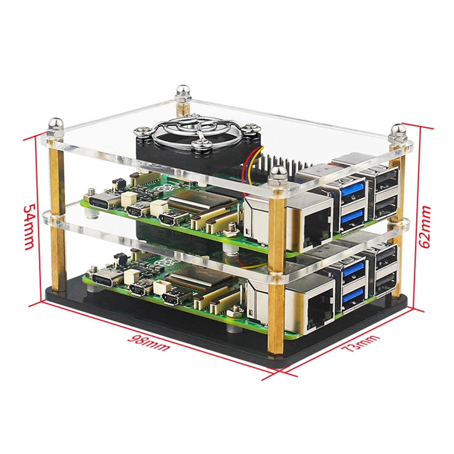 Ventola di raffreddamento con custodia protettiva trasparente multistrato in acrilico Raspberry Pi 5