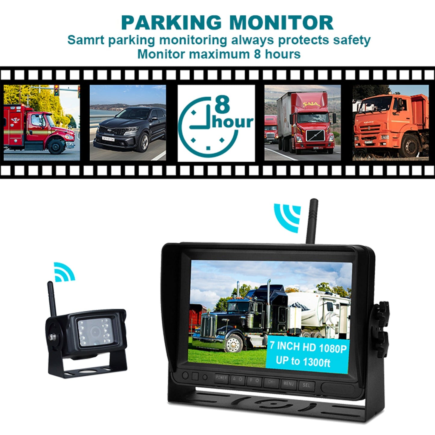 7" Wireless AHD 1080P Display 1CH Kit telecamera di retromarcia per retromarcia per camion rimorchio