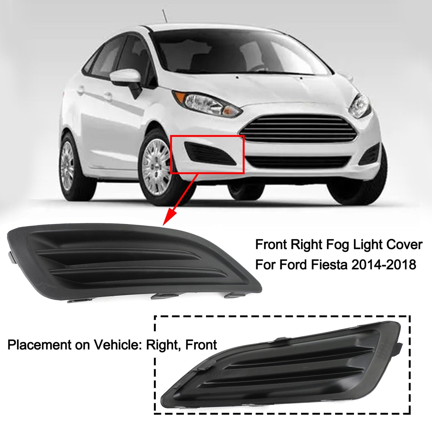 Paraurti anteriore destro Fendinebbia Copertura Trim per Ford Fiesta 1.0 1.6 2014-2018 Generico