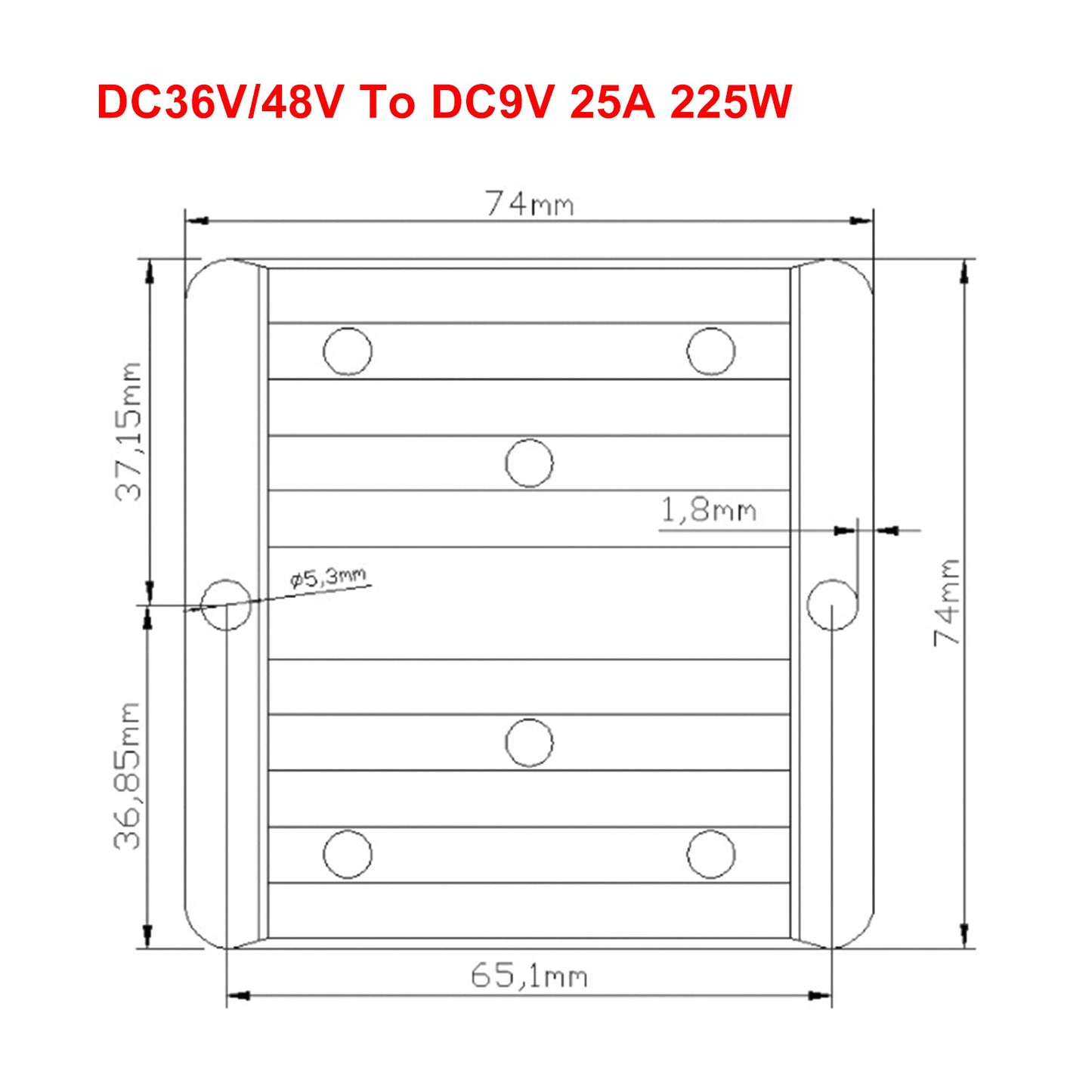 Regolatore convertitore di alimentazione step-down impermeabile DC 36V/48V a 9V 25A 225W