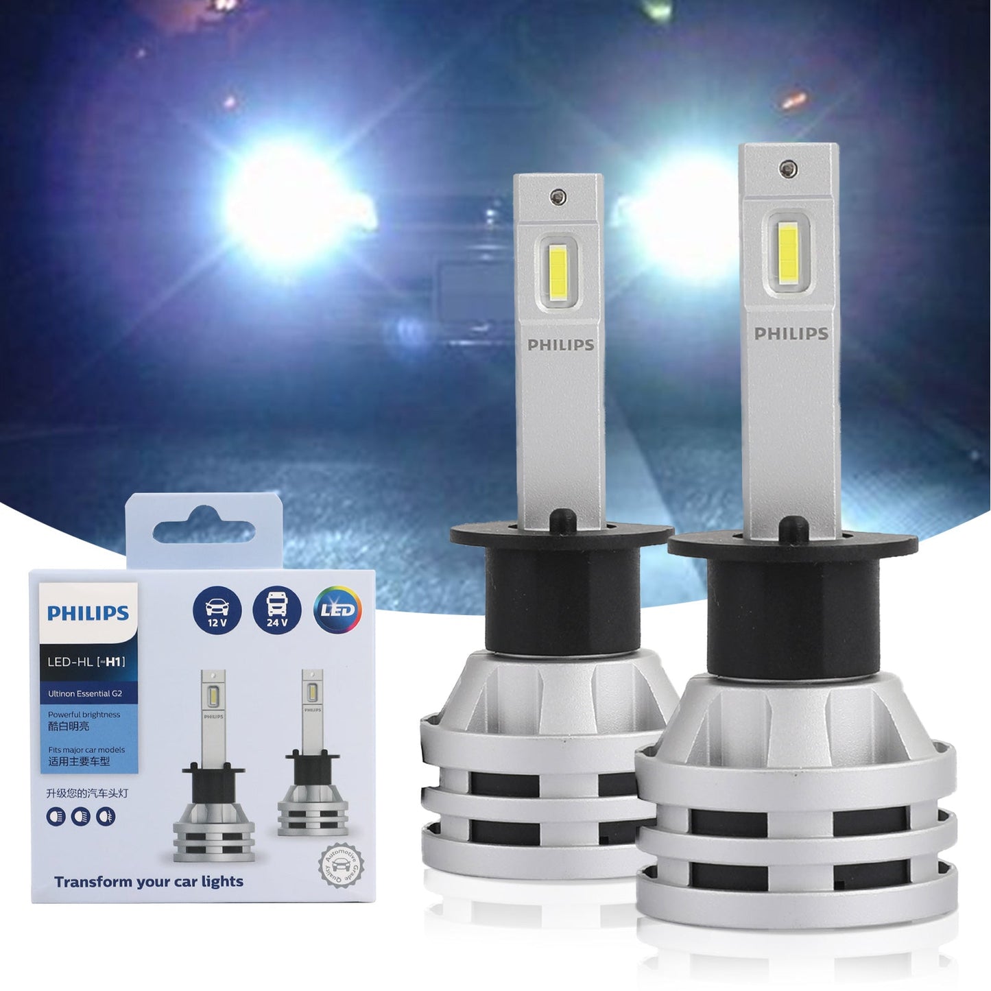 Per Philips H1 Led Ultinon Essential Lampadine per fari bianche per auto 6500K 19W 2 pezzi