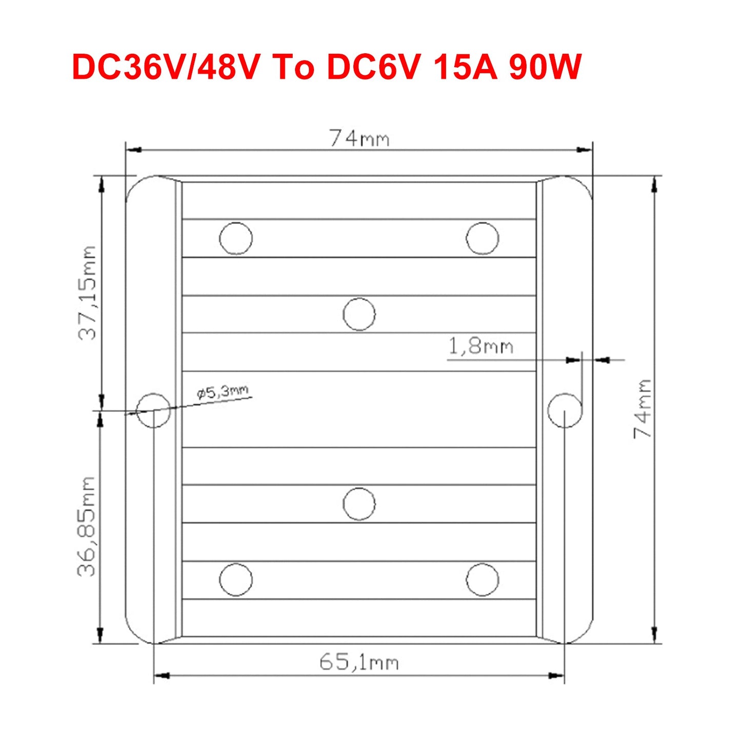 Regolatore convertitore di alimentazione step-down impermeabile DC 36V/48V a 6V 15A 90W