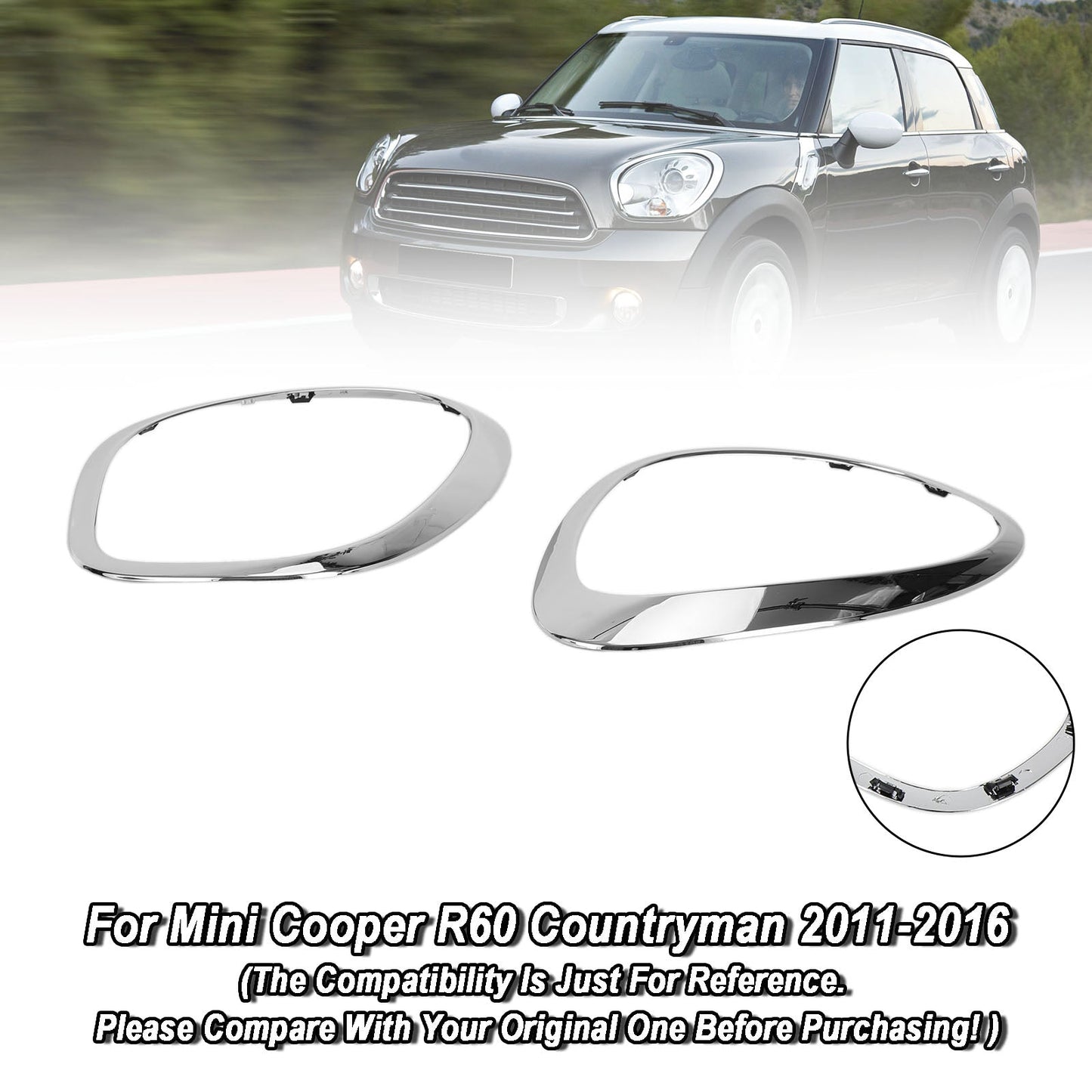 2011-2016 Mini Cooper R60 Countryman 2X Cornici per anelli cromati per fari