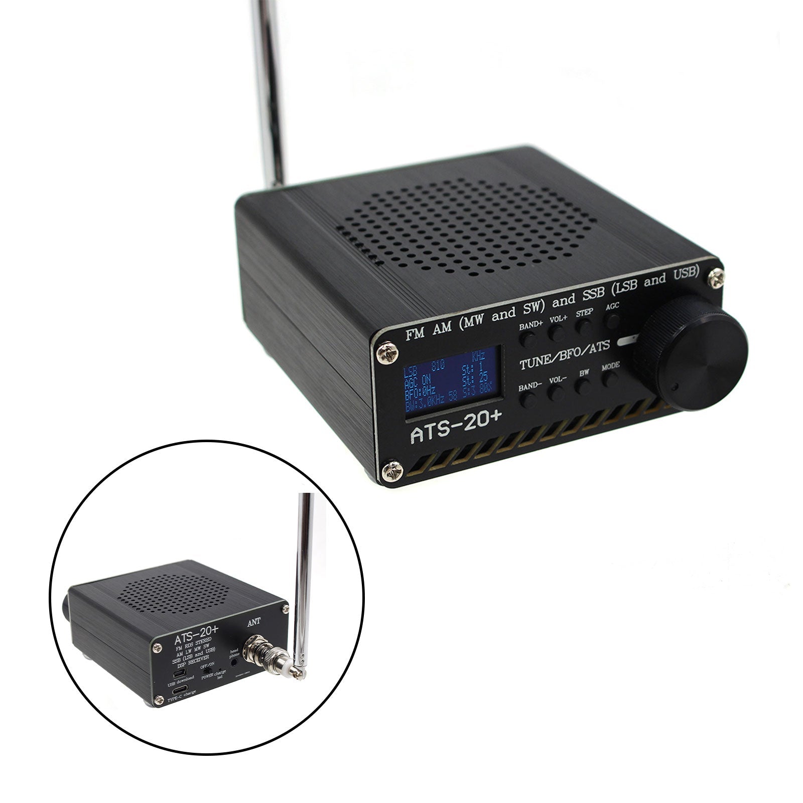 ATS-20+ Si4732 Radio Ricevitore Full Band Con Schermo OLED 0.96", FM AM MW SW SSB, Portatile Con Batteria Integrata E Antenna