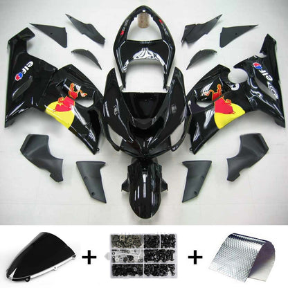 Amotopart Kawasaki 2005-2006 ZX6R 636 Kit di carenatura nera rossa