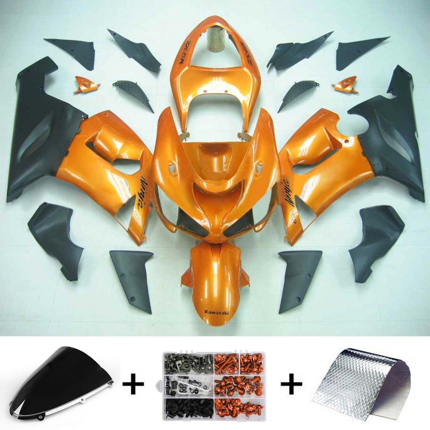 Amotopart Kawasaki 2005-2006 ZX6R 636 Orange con kit di rivestimento nero