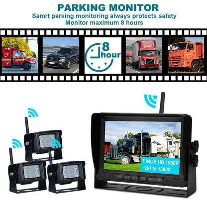 7" Display AHD 1080P Wireless 3CH Kit telecamera di retromarcia per rimorchio per camion