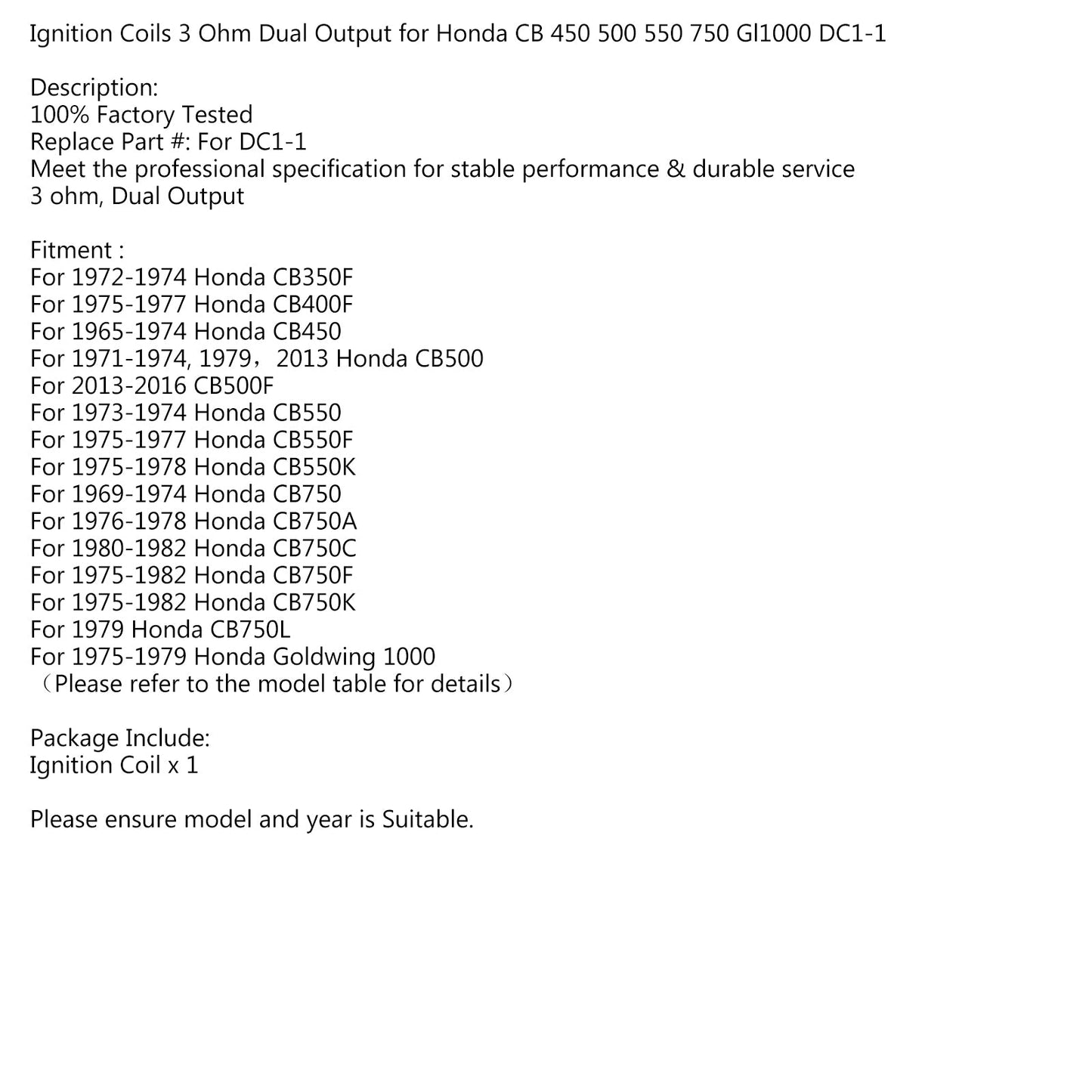 3.0 Bobina accensione High Performance per Honda CB 550 FK 750 AC Super Sport Four Generic