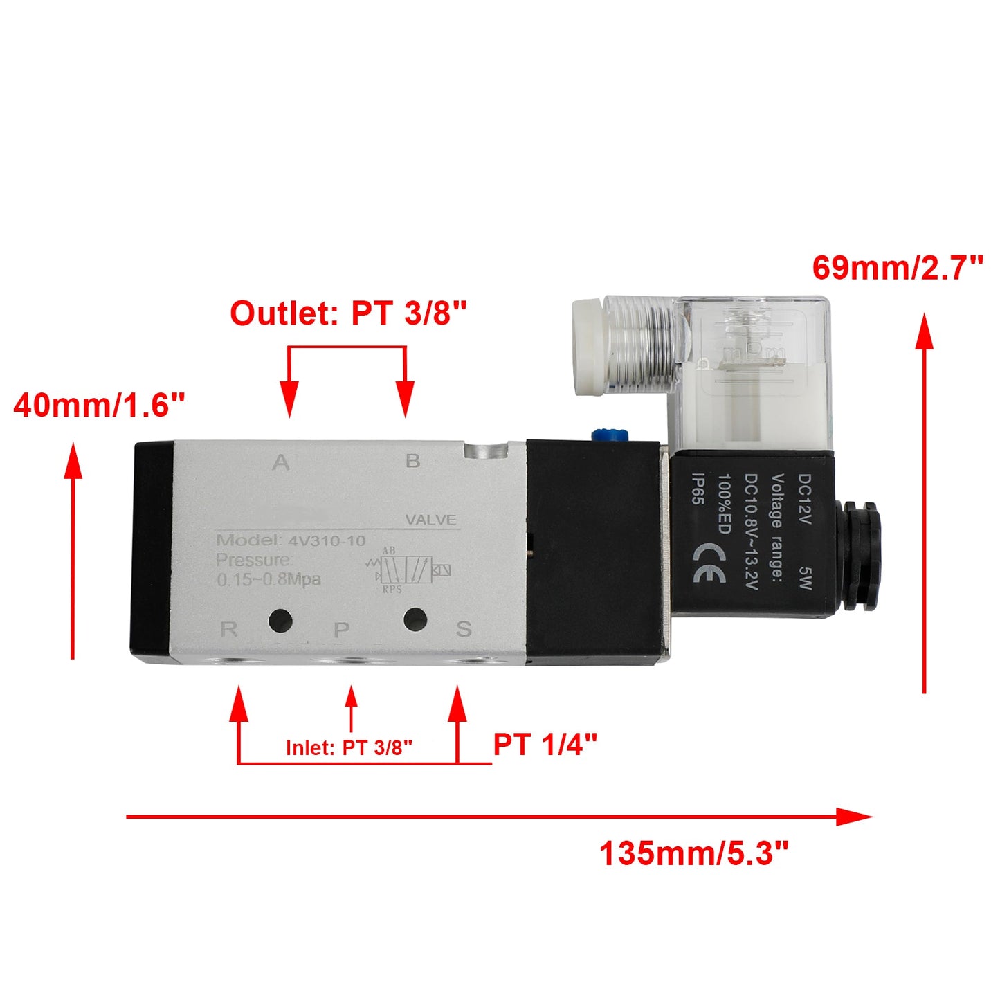 Elettrovalvola elettrica pneumatica a solenoide 4V310-10 2 posizioni 5 vie PT 3/8"