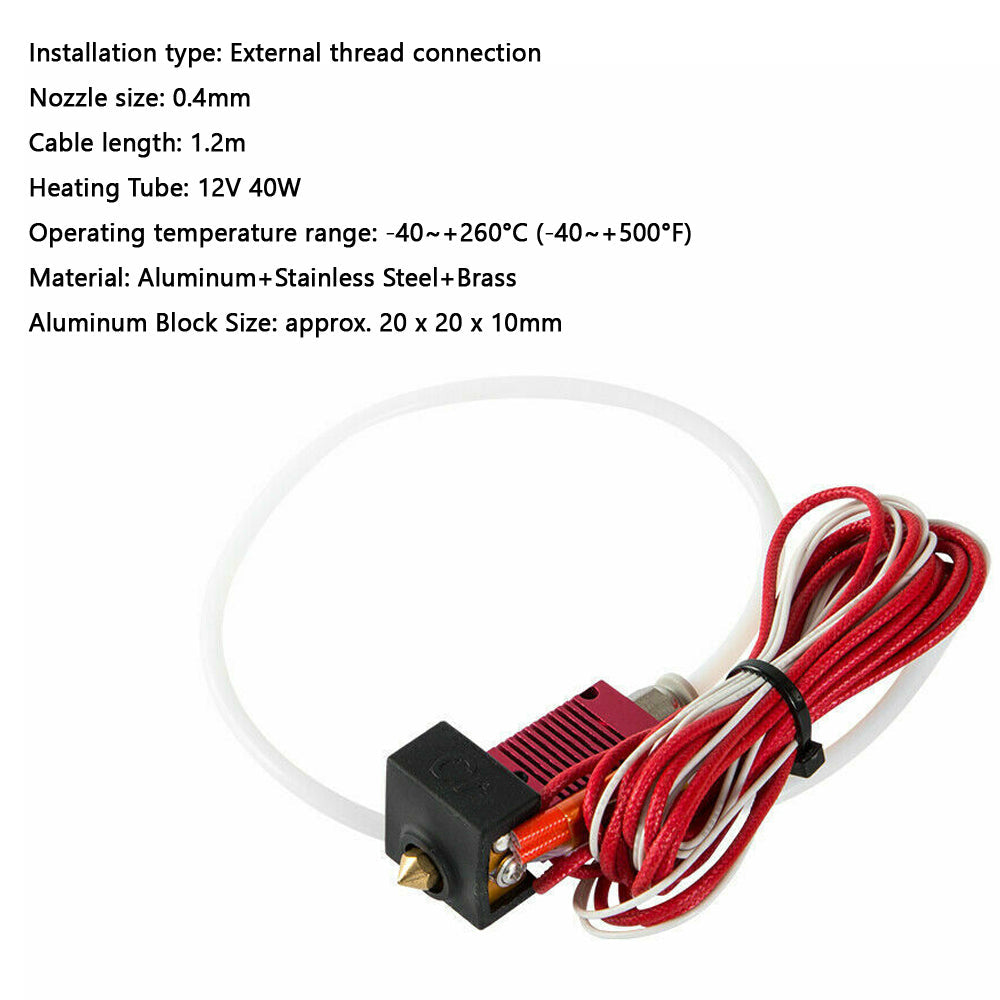 Kit hot end estrusore per aggiornamento stampante 3D 12V adatto per Creality 3D CR-10 CR-10S