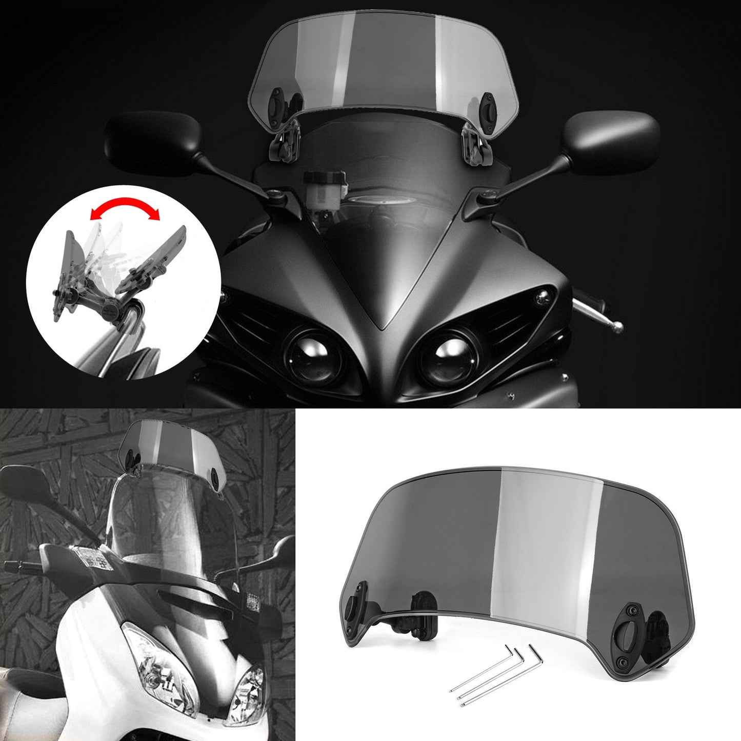 Universal Motorcycle Clip On Wind Deflector Screen Windshield Windscreen Gray