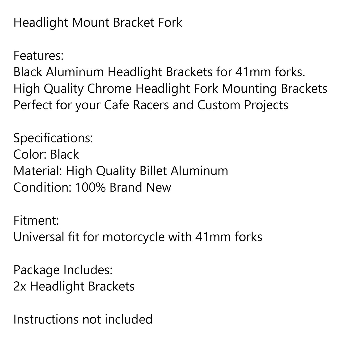 Le migliori offerte per Universal 41mm Headlight Mount Bracket Fork Ear Chopper Cafe Racer Black Generic
