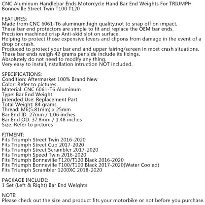 CNC Coppia Tappi Manubrio per Triumph Bonneville T100 T120 Street Twin Cup 2016-2020 Generico