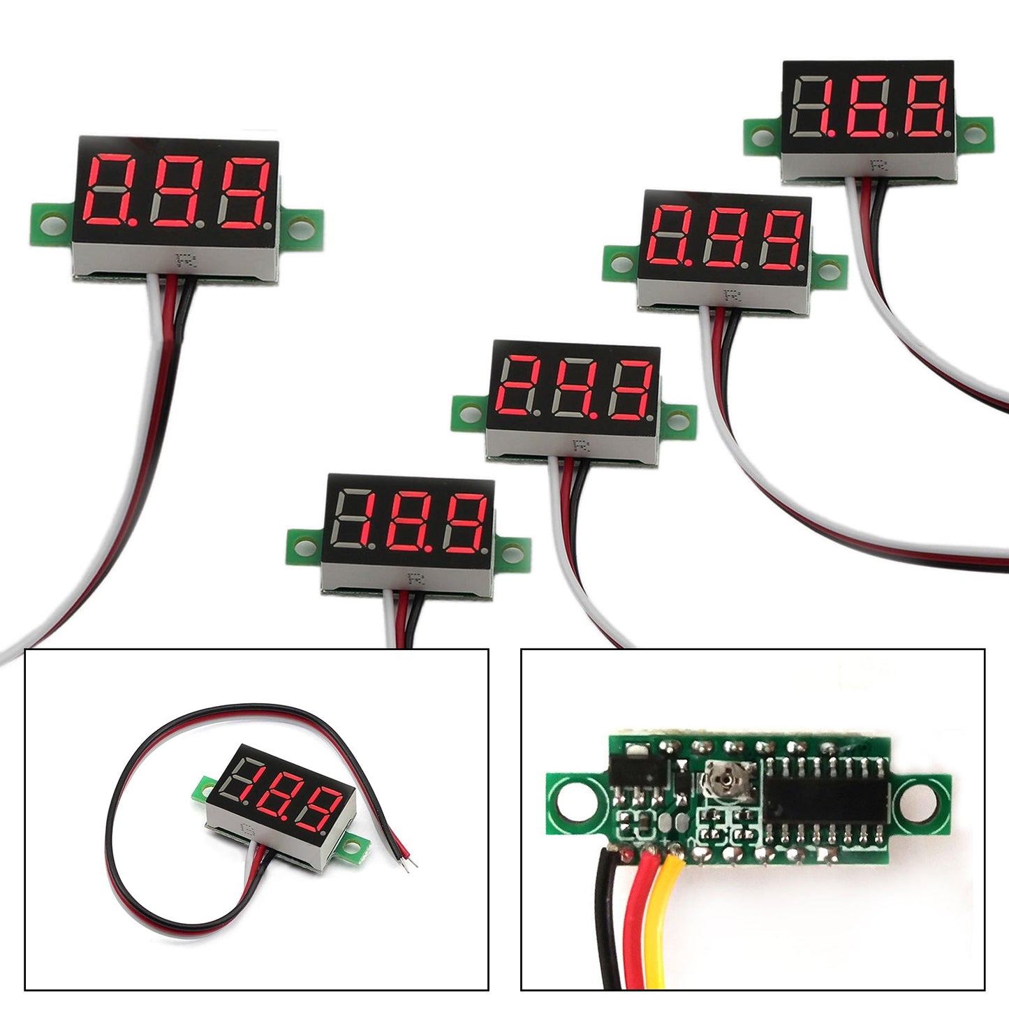 5x Mini DC 0-30V LED rosso Pannello voltmetro a 3 display digitale calibrabile