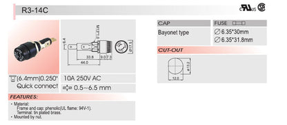 4PCS SCI R3-14C Supporto per fusibili telaio per montaggio a pannello per fusibili in vetro 6x30mm 10A 250V