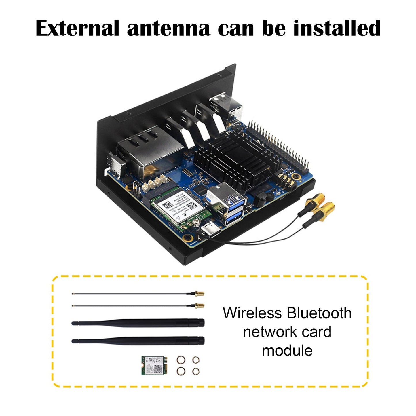 Case di raffreddamento in metallo Orange pi 5 Plus con ventola e antenna esterna WIFI