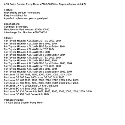 1998-2005 Lexus GS 400 430 Motore pompa servofreno ABS 47960-30030 Fedex Express