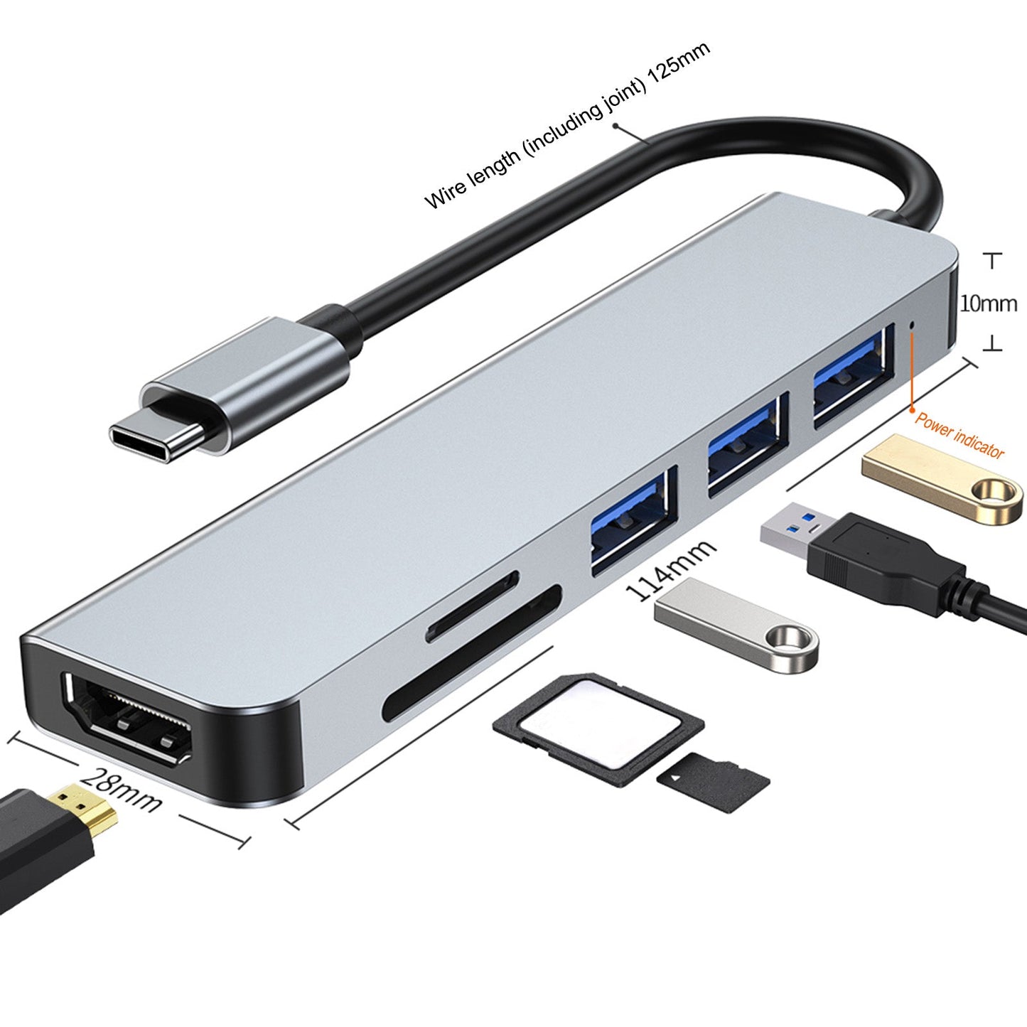 Uscita HD USB-C tipo C 6 in 1 Adattatore HD USB 3.0 4K HUB Dock multifunzione