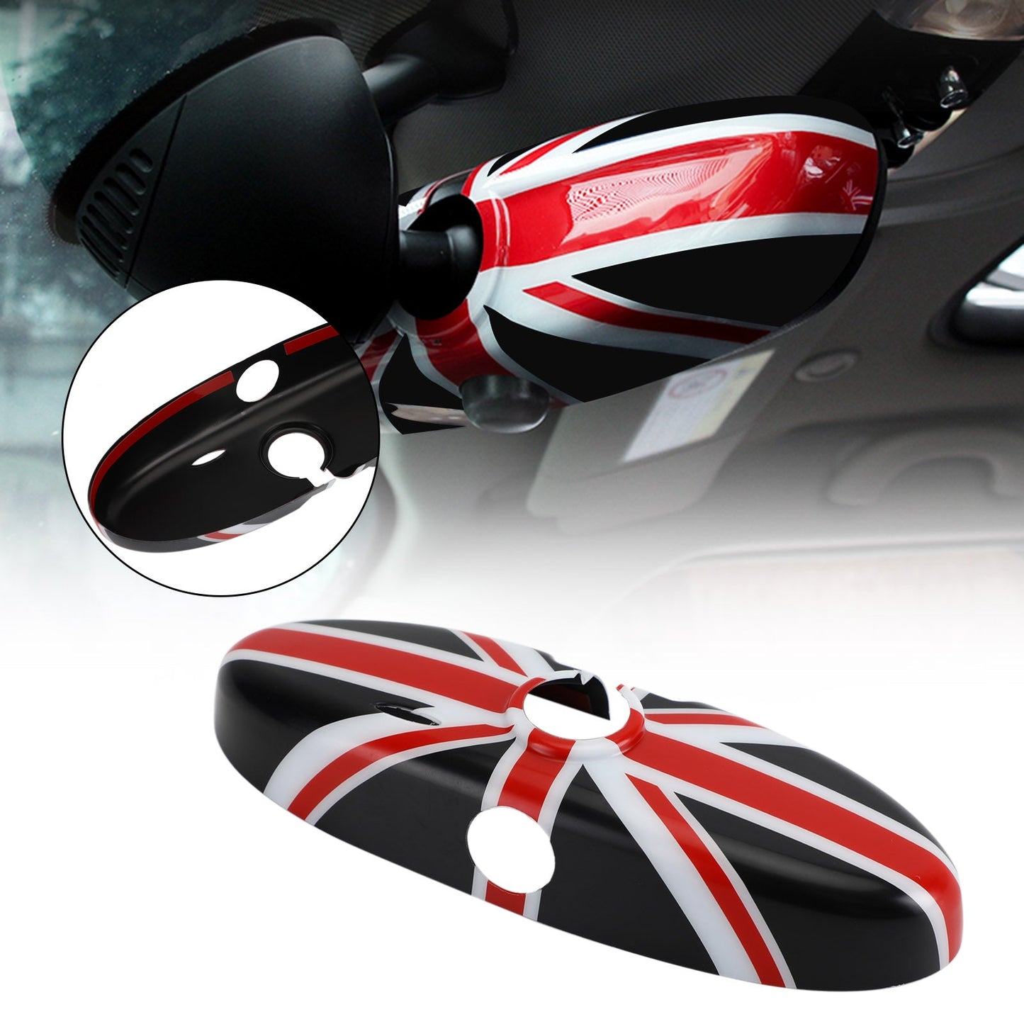 Copertura per specchietto retrovisore Union Jack UK Flag per MINI Cooper R55 R56 R57 Nero/Rosso