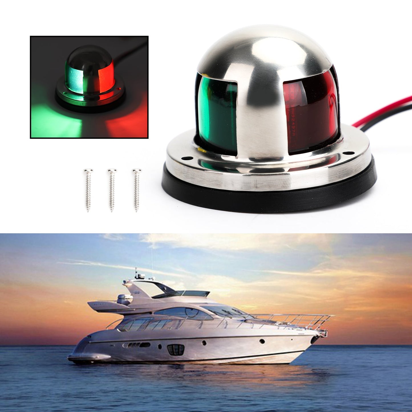 2 IN 1 Marine Yacht Pontoon 12V Luci di navigazione a prua a LED in acciaio inossidabile