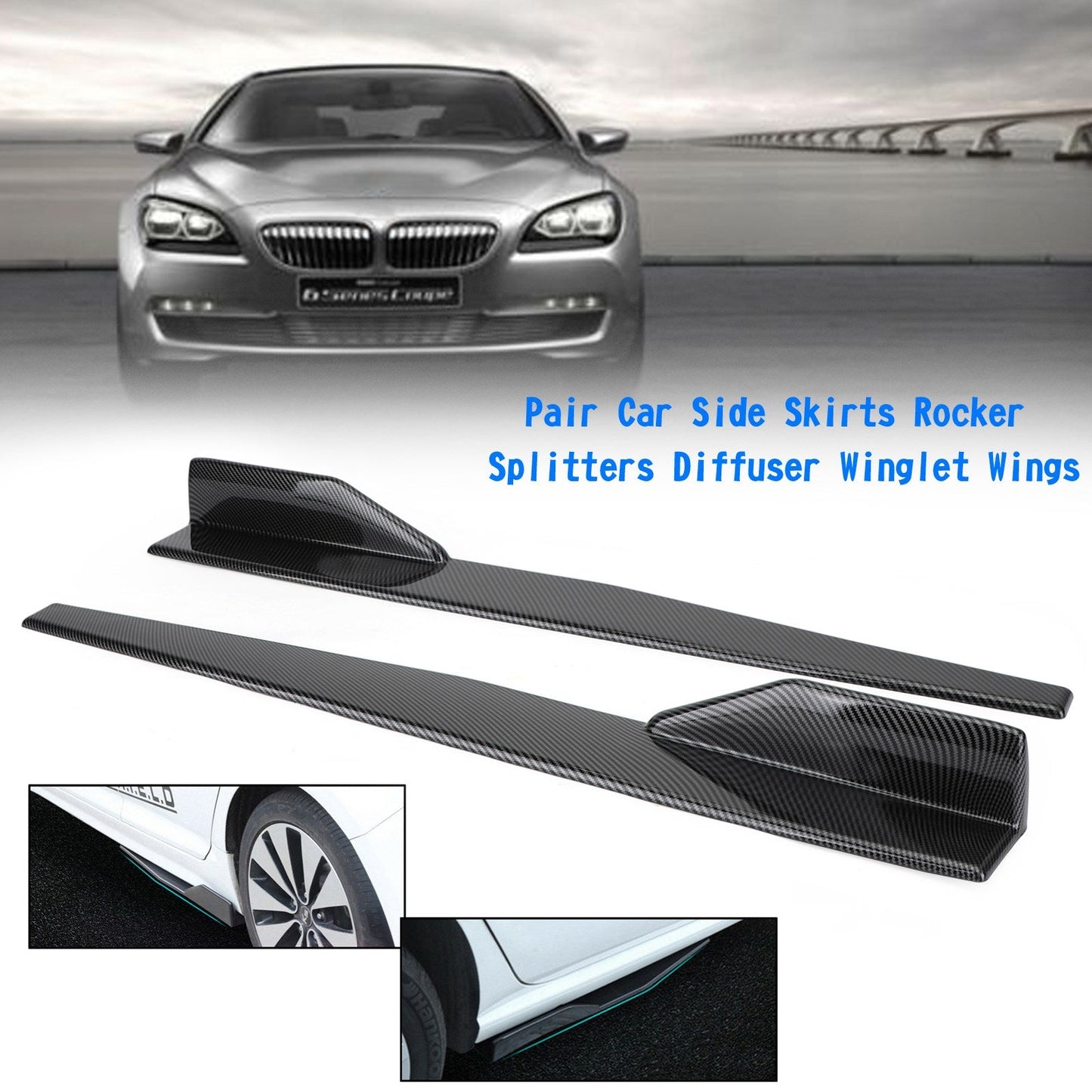Coppia 45 cm auto minigonne laterali in fibra di carbonio divisori a bilanciere diffusore Winglet Wings generico