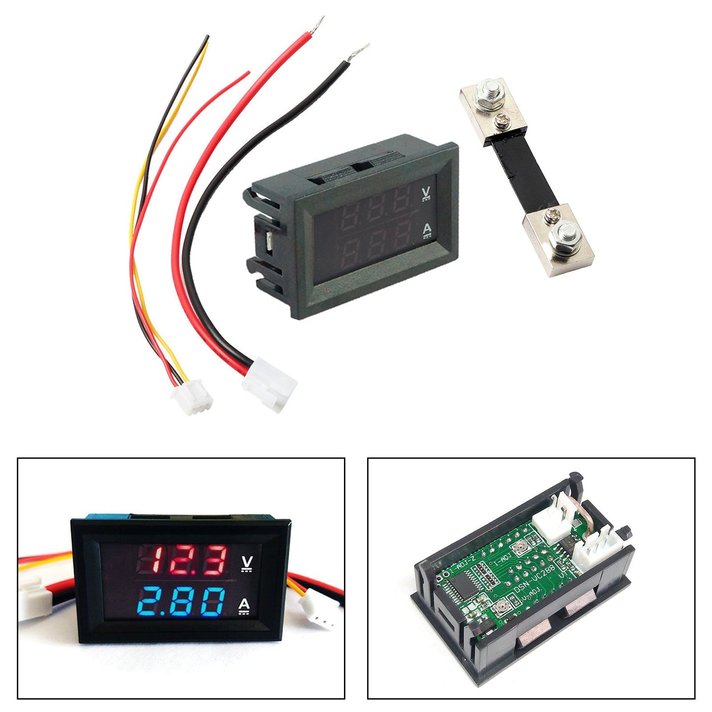 DC 100A 100V Digital Amp Volt Meter Voltmetro Amperometro Blu Rosso LED Shunt di corrente