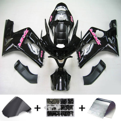 Amotopart 2003-2004 Kawasaki ZX6R 636 kit di rivestimento nero con logo rosa